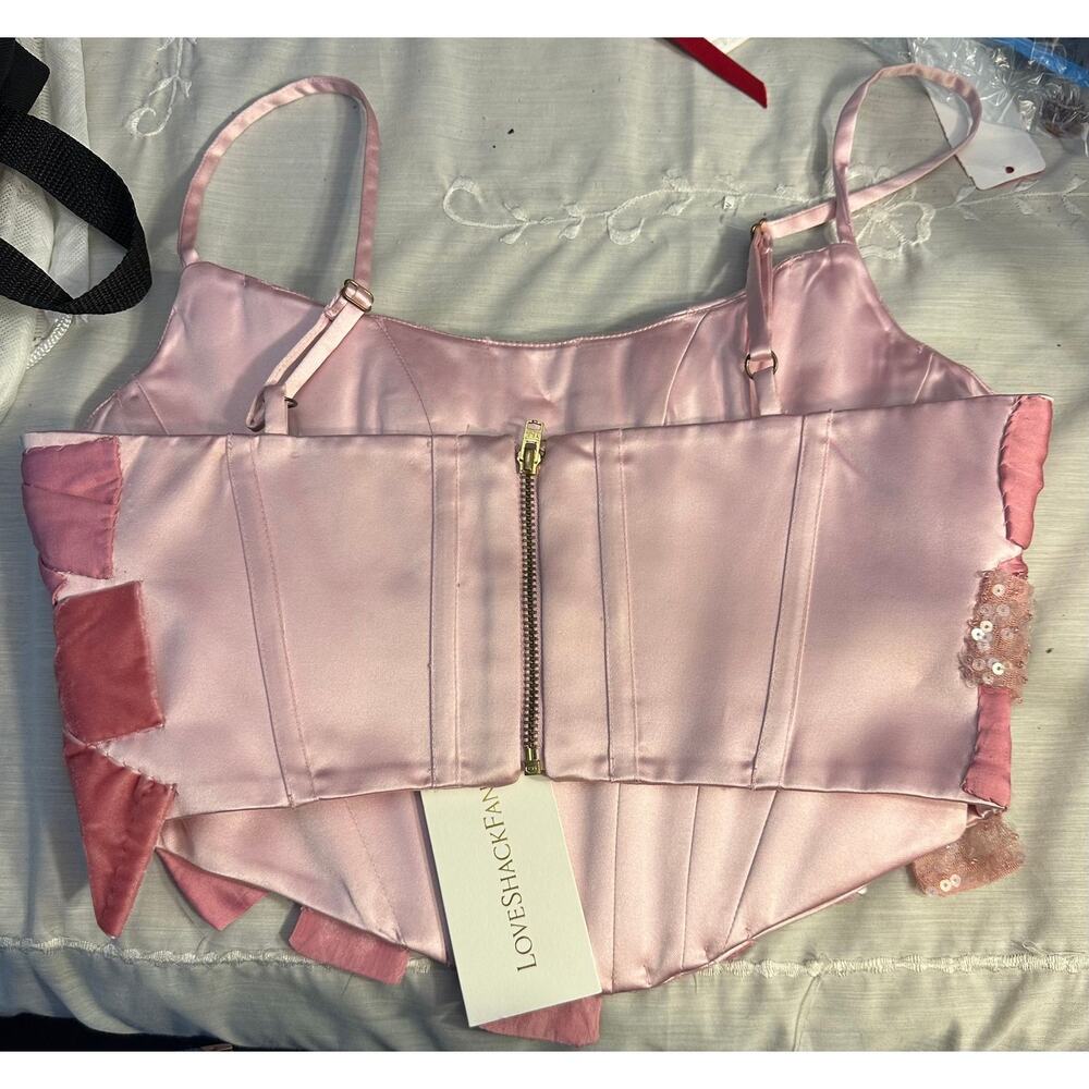 Woodley Corset Top Pink Multi LoveShackFancy 00 NWT Satin Velvet Whimsy - Picture 5 of 6